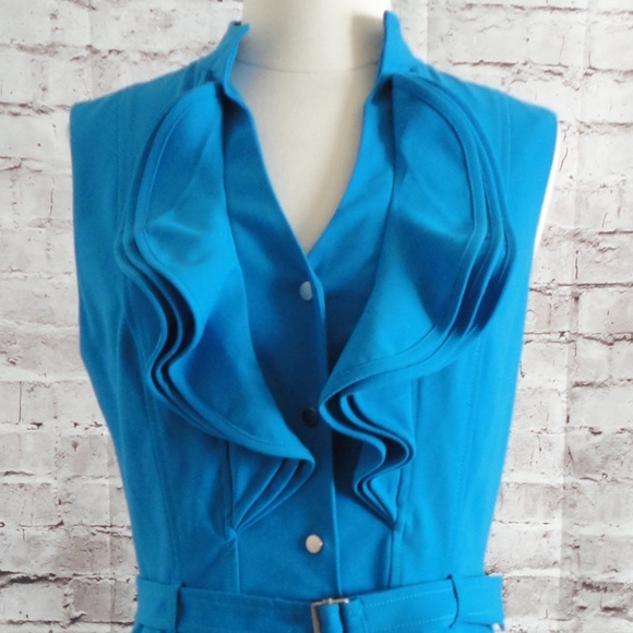 Saks Fifth Avenue Black Label Teal Ruffle Midi Dress - Picture 2 of 8